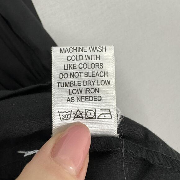 Wishing Waves Belted Shirt Dress Womens Large Black Poplin Mini Ruffle Hem - Picture 15 of 15